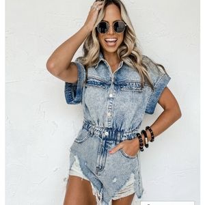 Denim Short Sleeve Jumpsuit